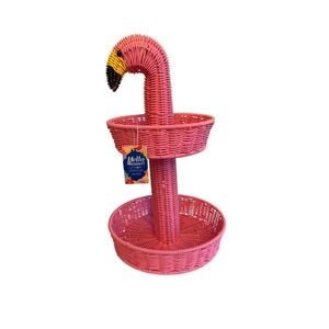 Pink Flamingo 2-Tier Resin Wicker Serving Stand Circa Home For Indoor Outdoor